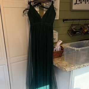 Elegant Dark Green V-Neck Dress